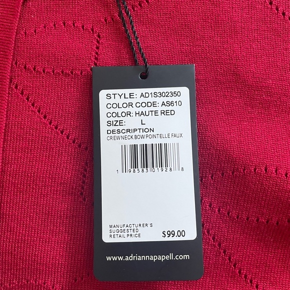 NWT Adrianna Papell Women's Haute Red Crewneck Sweater Rhinestone Bows Large - Picture 3 of 12